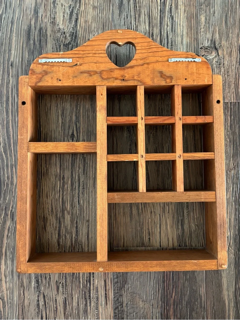 Heart Cutout Divided Trinket Display Wood Wall Shelf Country Farm Cottage 90s